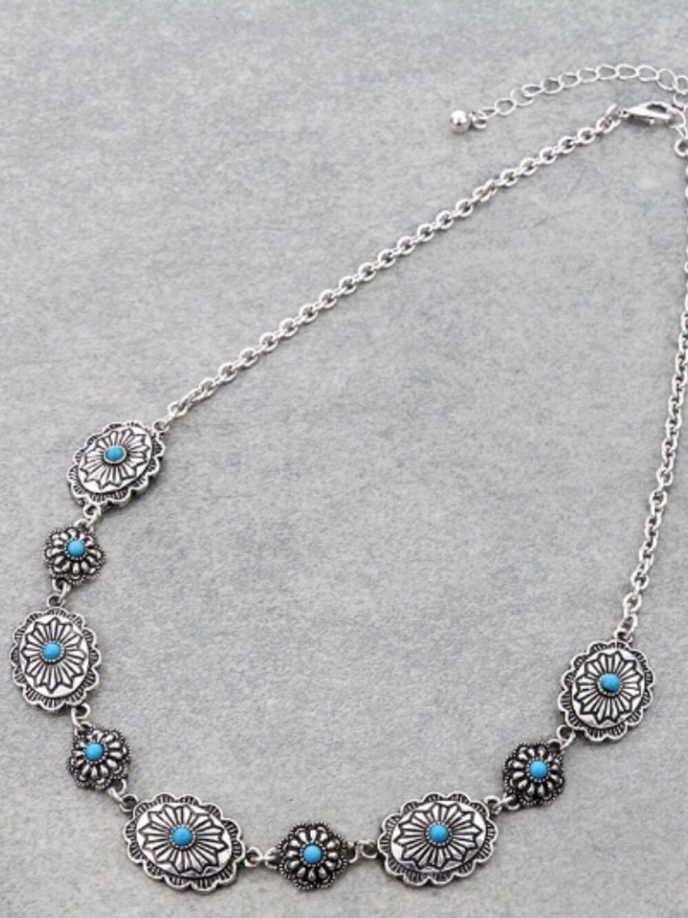 Hippie by JolliMolli Western Concho with Turquoise Link Necklace - JN1314-SBTQS